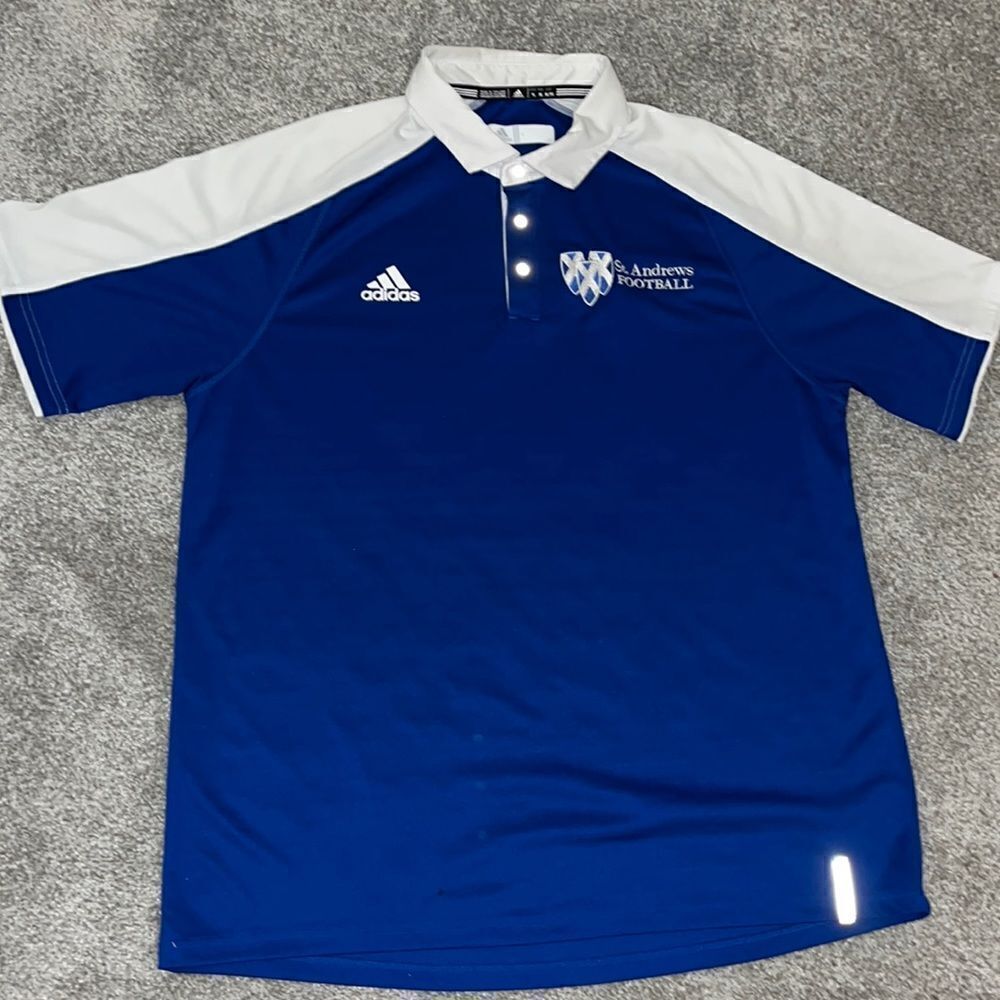 St Andrews University Laurinburg NC Blue Football Team golf polo shirt XL Adidas